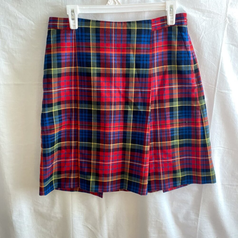 Brooks Brothers Wool Plaid Tartan Pleated Skirt Size 6 Red Academia Preppy Lined
